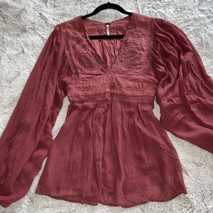 Free People Dusty Rose Blouse with Flowing Sleeves